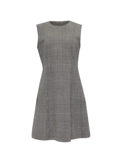 Pre-owned Theory 2021 Plaid A-line Wool Dress In Grey