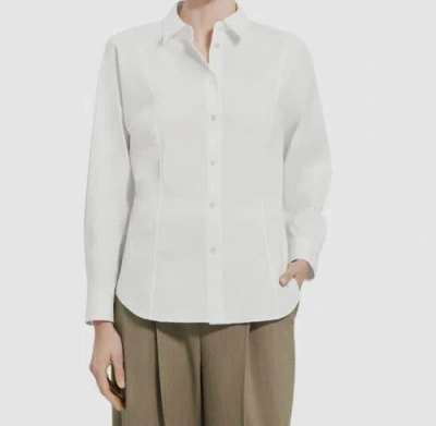 Pre-owned Theory $295  Womens White Cotton-blend Long Sleeve Button-up Top Petite Size P