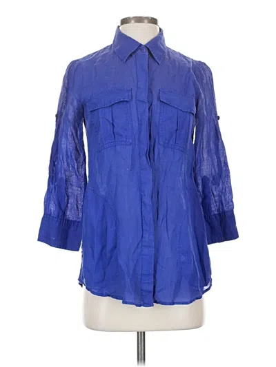 Pre-owned Theory 3/4 Sleeve Button Down Shirt In Blue
