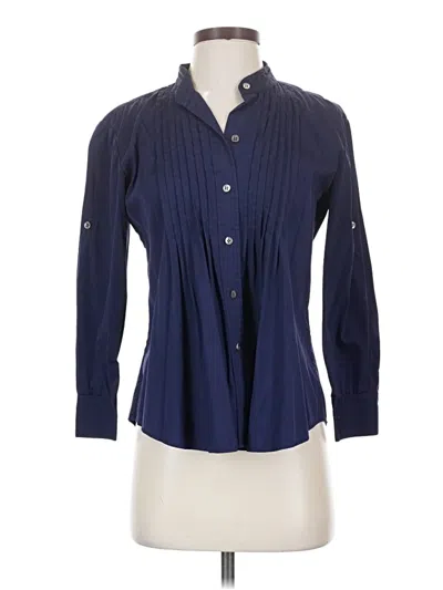 Pre-owned Theory 3/4 Sleeve Button Down Shirt In Blue