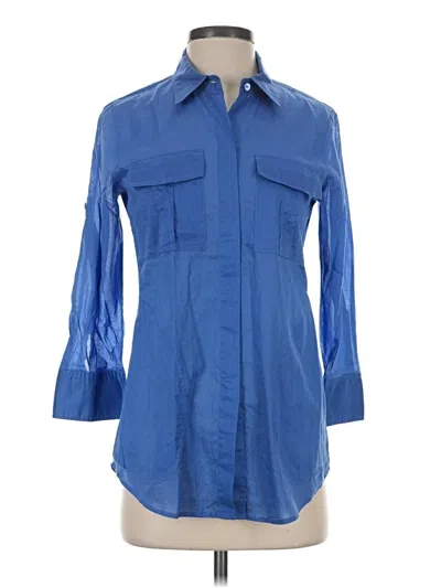 Pre-owned Theory 3/4 Sleeve Button Down Shirt In Blue