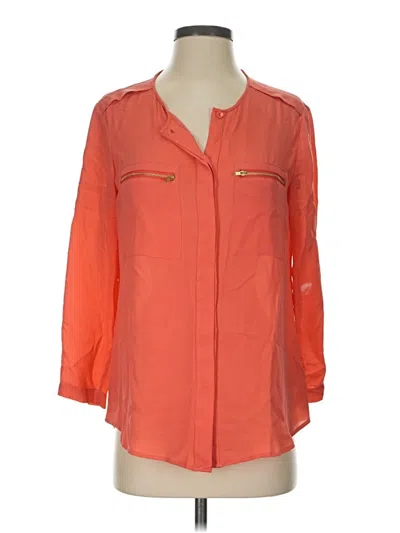 Pre-owned Theory 3/4 Sleeve Button Down Shirt In Orange