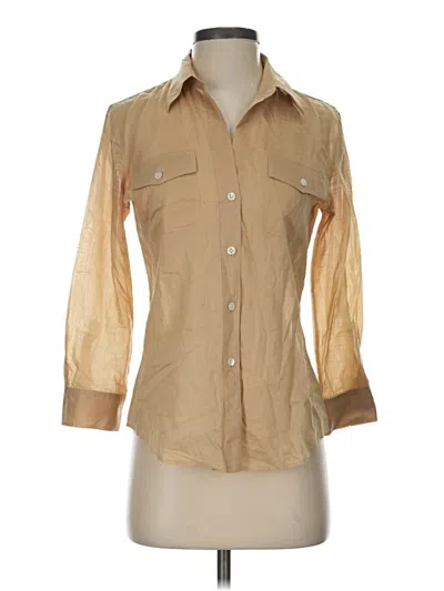 Pre-owned Theory 3/4 Sleeve Button Down Shirt In Tan