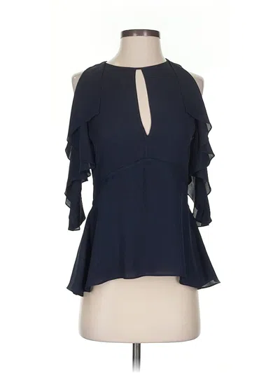 Pre-owned Theory 3/4 Sleeve Silk Top Blue Cold Shoulder Neckline Tops