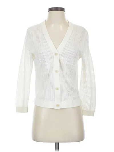 Pre-owned Theory 3/4 Sleeve Top Ivory Plunge Neckline Tops In White