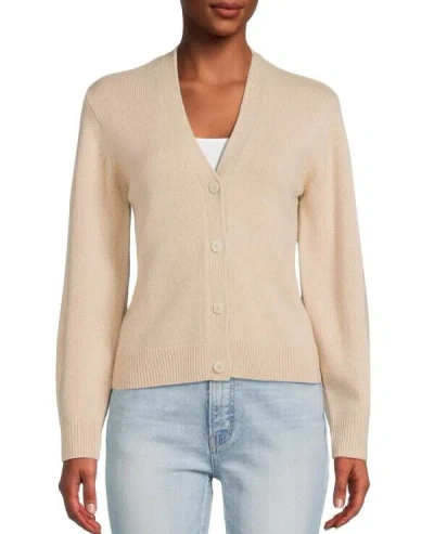 Pre-owned Theory $395  Shaped V- Neck 100% Cashmere Button Front Sand Cardigan Sz P In Soft Sand ( Beige)