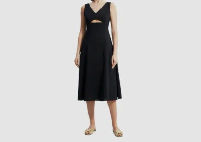 Pre-owned Theory $395  Women's Black Sleeveless Cutout V-neck Midi Fit-&-flare Dress Size 6