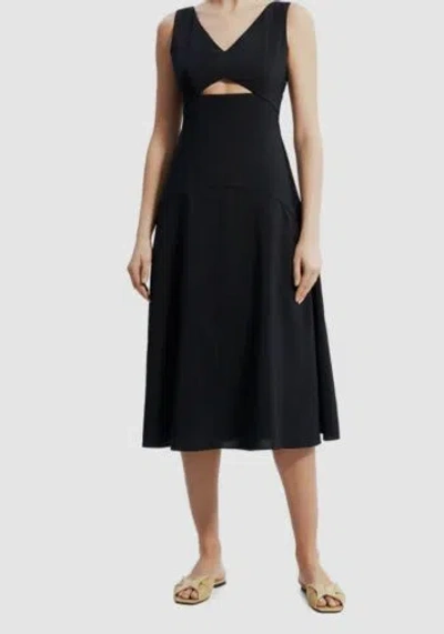 Pre-owned Theory $396  Womens Black Sleeveless Cutout V-neck Midi Fit-&-flare Dress Size 8