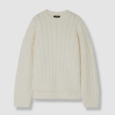 Pre-owned Theory $495  Women's Ivory Wool/cashmere Knit "karenina" Crewneck Sweater Size M In White