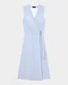 Theory A-line Crunch Linen Wrap Dress In Pearl Blue