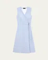 Theory A-line Crunch Linen Wrap Dress In Pearl Blue