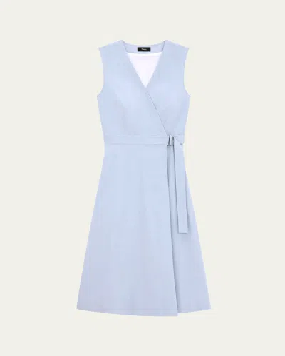 THEORY A-LINE CRUNCH LINEN WRAP DRESS