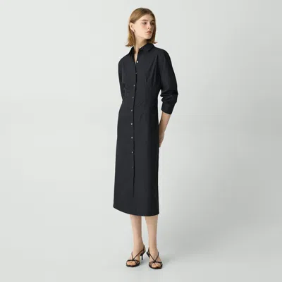 Theory A-line Midi Dress In Sleek Poplin In Black