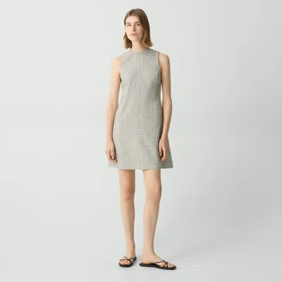 THEORY A-LINE MINI DRESS IN CHECKED LINEN-BLEND