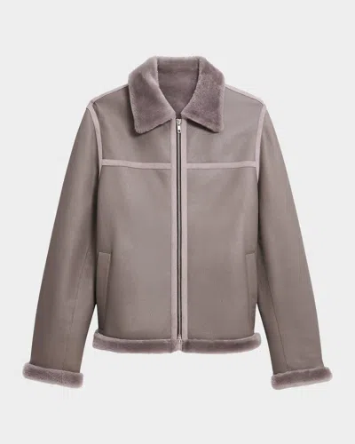 Theory Shearling Jacket In Iron Grey