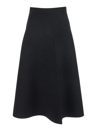 THEORY BLACK MID-WAIST FLARED SKIRT IN VISCOSE BLEND WOMAN