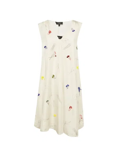 Pre-owned Theory Abstract-embroidered A-line Midi Dress In White