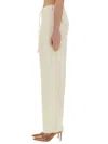 Theory Drawstring Elastic Waistband Pleated Trousers In Ivory