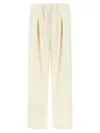 Theory Drawstring Elastic Waistband Pleated Trousers In White