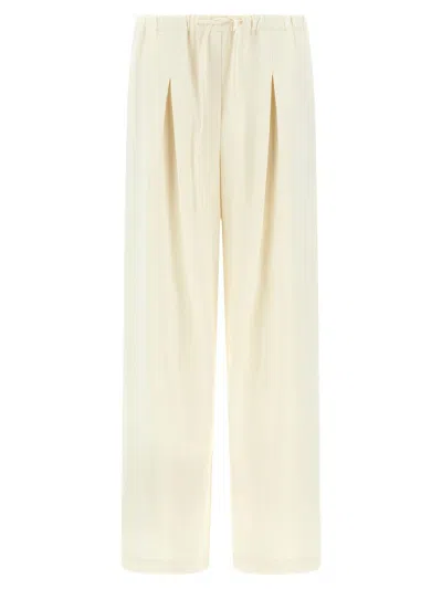 Theory Drawstring Elastic Waistband Pleated Trousers In White