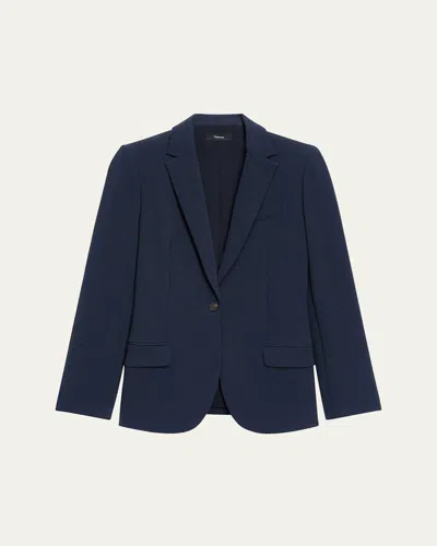 Theory Admiral Crepe One-button Staple Blazer In Blue