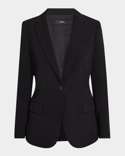 Theory Admiral Crepe One-button Staple Blazer In Black