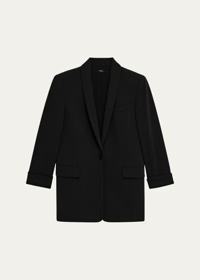 Theory Admiral Crepe Relaxed Shawl-collar Blazer In Black