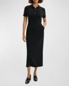 Theory Button Front Mixed Media Crepe Dress In Black