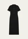 Theory Button Front Mixed Media Crepe Dress In Black