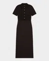 Theory Button Front Mixed Media Crepe Dress In Black