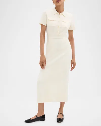 Theory Admiral Crepe Short-sleeve Utility Midi Dress In White