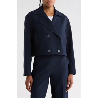 Theory Admiral Crop Crepe Trench Coat In Blue