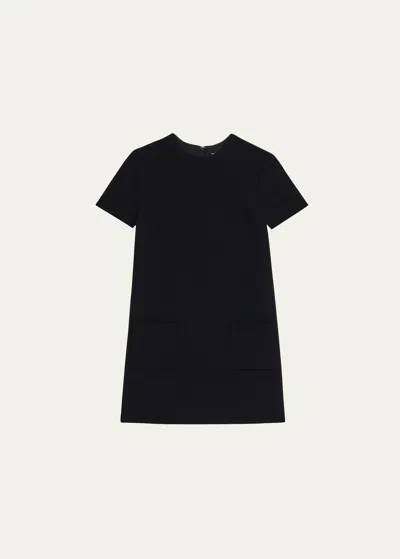 Theory Admiral Stripe Short-sleeve Pocketed Mini Shift Dress In Black