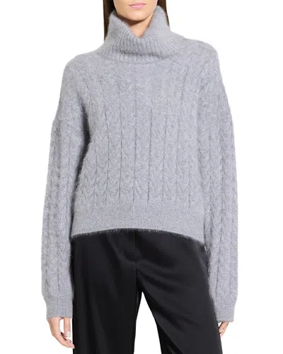Theory Airy Wool & Cashmere Cable Knit Turtleneck Sweater In Blue