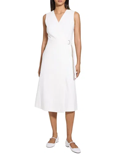 Theory Linen-blend Midi Wrap Dress In White