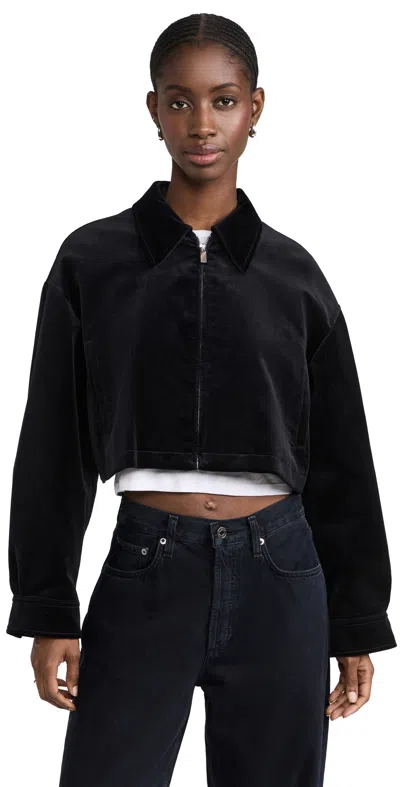 Theory Cropped Velvet A Line Jacket In Black