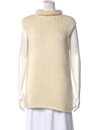 Pre-owned Theory Alpaca Mock Neck Sweater In White