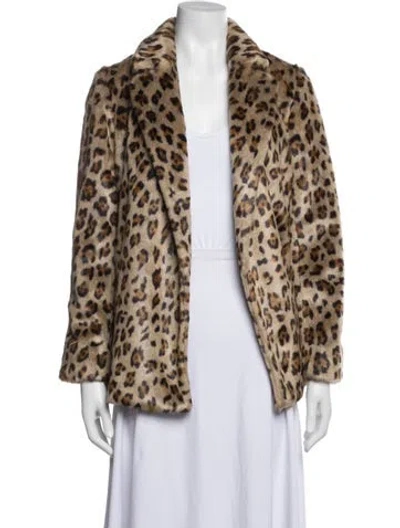 Pre-owned Theory Animal Print Faux Fur Jacket In Brown