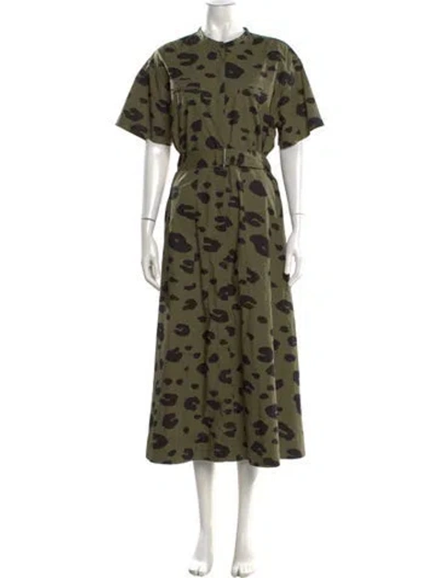 Pre-owned Theory Animal Print Long Dress In Green