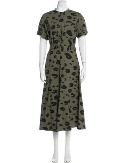 Pre-owned Theory Animal Print Midi Length Dress In Green