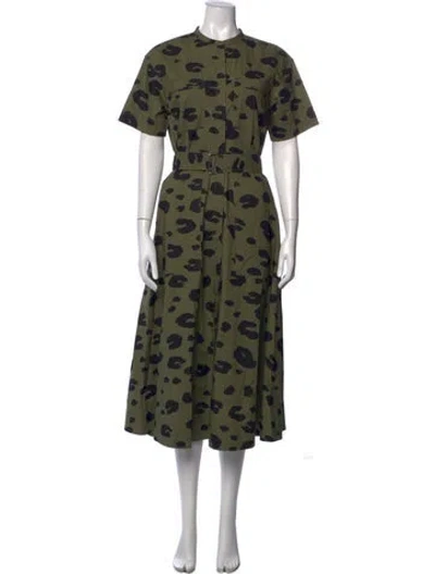 Pre-owned Theory Animal Print Midi Length Dress In Green