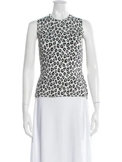 Pre-owned Theory Animal Print Mock Neck Top In White