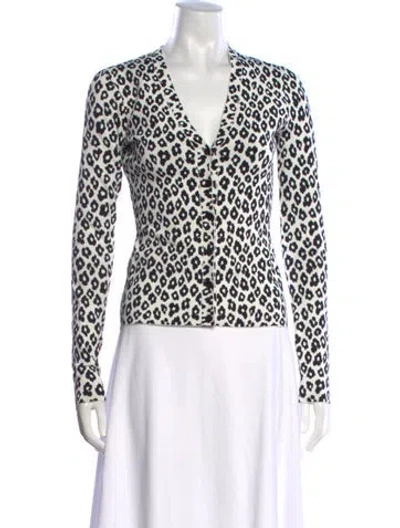 Pre-owned Theory Animal Print V-neck Sweater In White