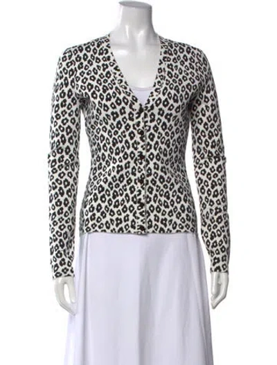 Pre-owned Theory Animal Print V-neck Sweater In White