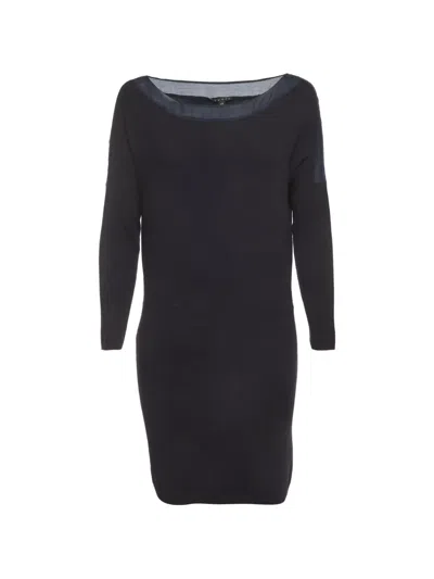 Pre-owned Theory Antonia Boat-neck Long-sleeved Fitted Mini Dress In Blue