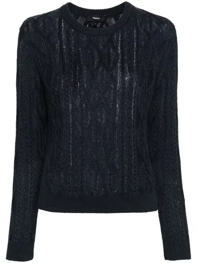 Theory Cable-knit Jumper In Xlv Nocturne Navy