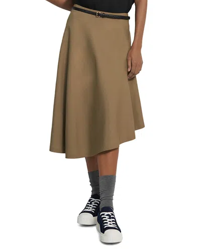 Theory Asymmetric Hem Midi Skirt In Dark Beige