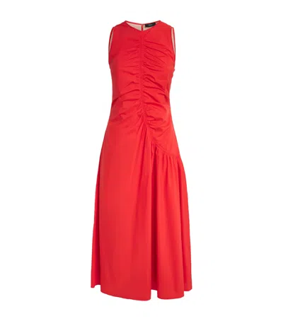 Theory Asymmetric Ruched Midi Dress In Red