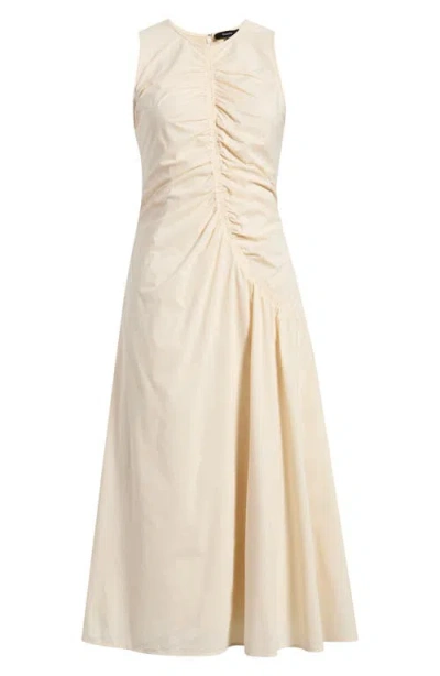 Theory Asymmetric Ruched Sleeveless Midi Dress In Brown