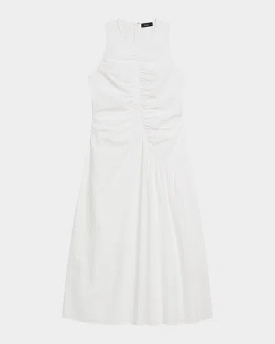 Theory Asymmetric Ruched Sleeveless Midi Dress In Neutral